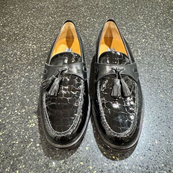 Johnston & Murphy Black Leather Croc Embossed Tassel Loafers. Size 9.5M. main image 5